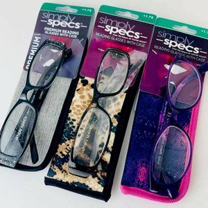 RG0264 Lot of 3 Simply Specs Reading Glasses Black, Brown & Purple W/ Free Case